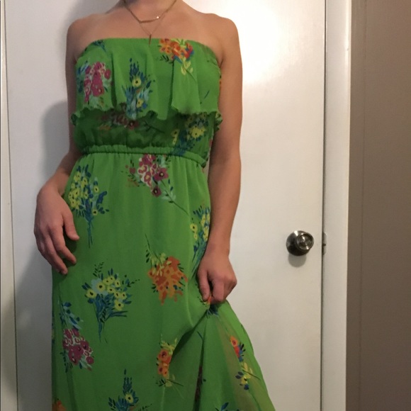 bright green floral dress